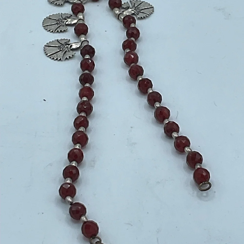 “VINTAGE GINGKO LEAF NECKLACE” Silver with Brown Faceted “Jet”  Beads. - Picture 10 of 15